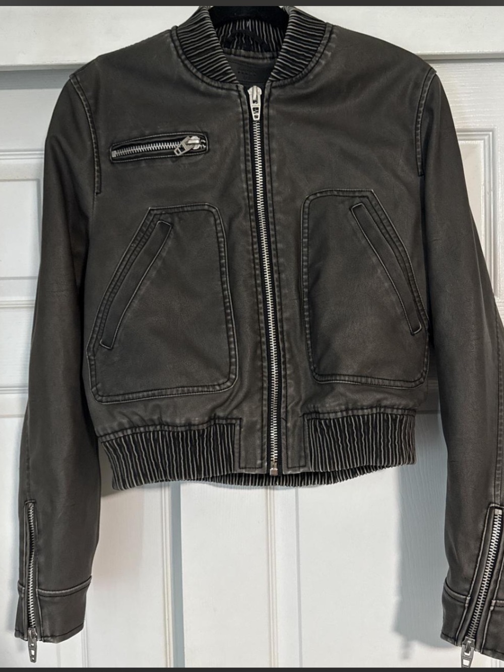 Cropped Dark Gray Bomber Jacket with Zippers